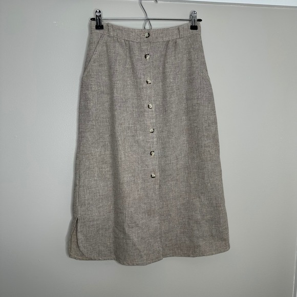 Union Made Dresses & Skirts - Vintage Union Made Women's Beige Button‎ Front Midi Skirt Modest Career